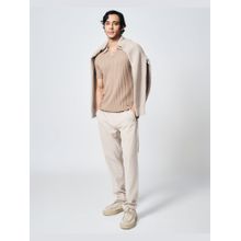 House of Namah Beige Drop Needle Cotton Bamboo Regular V-Polo T-Shirt