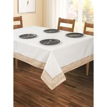 SHADES OF LIFE Whiteslub With Embroidered Beige Broad Border(60 x 108)