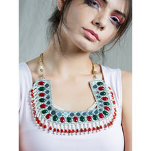 Odette Square Shape Decorated Fabric Multi- Colored Necklace
