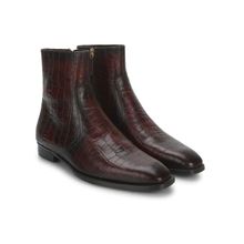 Saint G Brown Croco Embossed Two Color Toned Leather High Ankle Boots