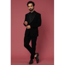 Abees Hand Work Black Tuxedo Shirt with Trouser and Tie