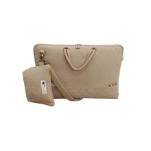 The House of Tara Beige Canvas 15.6 Inches Unisex Laptop Messenger Bag with Detachable Zip Pouch