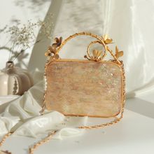 THE TAN CLAN Naira Mother of Pearl Clutch with Brass Embellished Handle