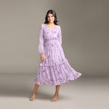 Twenty Dresses by Nykaa Fashion Lilac Floral Print Midi Dress with Belt (Set of 2)