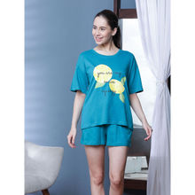 Slumber Jill Lemon Squeezy Print Sea Blue T-Shirt & Shorts (Set of 2)