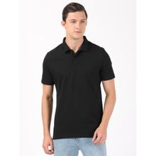 Jockey Am35 Mens Super Combed Cotton Rich Pique Fabric Solid Half Sleeve Polo T-shirt Black