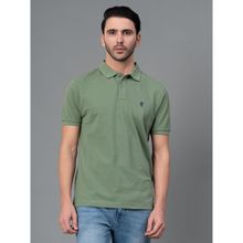 Red Tape Sage Green Solid Cotton Polo Neck Mens T-shirt