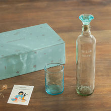 Ellementry Crown Glass Water Bottle with Blue Glass Tumbler for Dining Table
