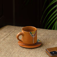 ExclusiveLane Shades of a Leaf' Terracotta Coffee & Tea Cup With Saucer (single Serve, 160 ml)
