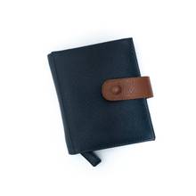 THE LEATHER STORY Jet Setter Bi Fold Travel Wallet - Navy with Tan Trims