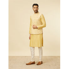 Manyavar Yellow Blended Viscose Embroidery Stone Work Kurta with Pyjama & Jacket (Set of 3)