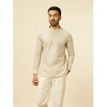 Manyavar Off White Cotton Embroidery Short Kurta