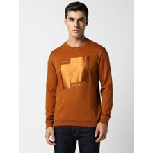 Van Heusen Men Orange Print Crew Neck Sweatshirt
