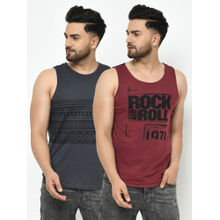 RIGO Men Self Design Round Neck Pure Cotton Maroon, Grey T-Shirt& Vest (Pack of 2)