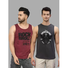 RIGO Men Printed Round Neck Cotton Blend Green, Maroon T-Shirt (Pack of 2)