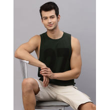 RIGO Men Bottle Green Numerical Print Round Neck Sleeveless T-Shirt Vest