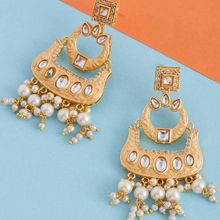 ZeroKaata Peach Kundan And Meena Studded Brass Dangle Earrings