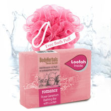 BodyHerbals Romance, Hand Made Rose Geranium Bathing Bar with Natural Loofah