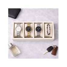 The Big Trove Luxury Cream Velvet 4 Slot Watch Organizer & Storage Display Tray For Wardrobe