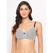 Clovia Cotton Solid Lightly Padded Full Cup Wire Free T-Shirt Bra - Grey
