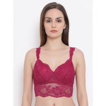 Clovia Lace Lightly Padded Full Cup Wire Free Bralette Bra - Pink