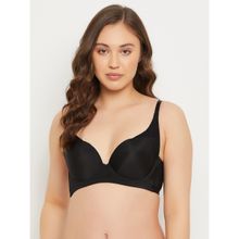 Clovia Polyamide Solid Lightly Padded Demi Cup Underwired Push-Up Bra - Black