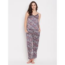 Clovia Satin Printed Top & Pyjama (Set of 2)
