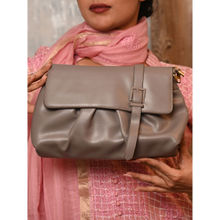 Odette Grey Solid Hand Bag with a Belt Design