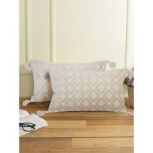 Eyda Ivory Color Embroidered Cushion Cover Set of 2 (12x20 Inch)