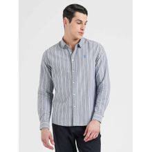 Red Tape Men Dark Grey Pure Cotton Button Down Oxford Stripe Casual Shirt