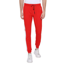 AM SWAN Cotton Rich Lycra Joggers With Contrast Tape In Red