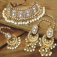 Peora Kundan Faux Pearl Choker Necklace & Earrings Maang Tikka Jewellery Set (PF26N1383W)