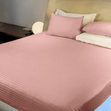 LABHAM 210 Tc 100% Cotton Satin Solid Flat Pink Bedsheet with Pillow Covers (King)