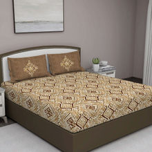 GM Brown Damask 180 Tc Cotton Queen Bedsheet With 2 Pillow Covers