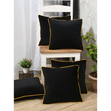 The Home Story Clasiko Velvet Cushion Covers Black with Piping (Set of 5)