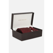 Peter England Men Maroon Embroidered Tie Pocket Square & Cufflinks