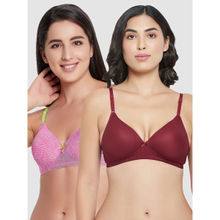 Clovia Pack Of 2 Level 1 Push-Up Padded Non-Wired Demi Cup T-Shirt Bra - Maroon