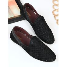 REGAL Black Mens Woven Style Slip On Mojaris