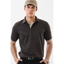 Snitch Brown Textured Half Sleeves Regular Casual Polo T-Shirt for Men