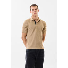 Snitch Tan Textured Half Sleeves Regular Casual Polo T-Shirt for Men