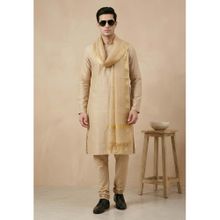 MUFFLY Men Gold Cotton Silk Chunri Booti Dupatta with Zari Border and Tassels