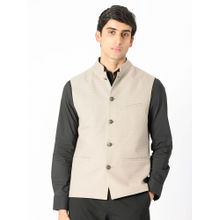 Rare Rabbit Cerny Dark Beige Print Bandhgala