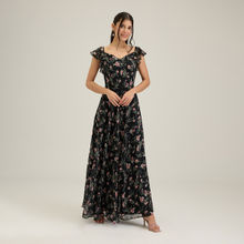 Twenty Dresses by Nykaa Fashion Black Floral V Neck Maxi Dress