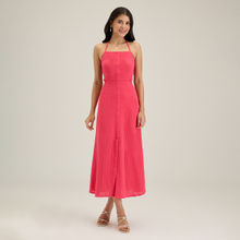 Twenty Dresses by Nykaa Fashion Pink Halter Neck Solid Midi Dress
