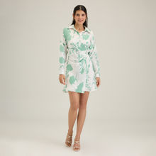 Twenty Dresses by Nykaa Fashion Work Sea Green Floral Full Sleeves Short Dress