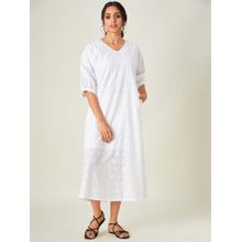 The Kaftan Company White Embroidered Bloom Cotton Resort Dress