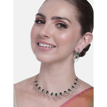 Estele Rose Gold Plated CZ Attractive Necklace Set with Green Stones For Women