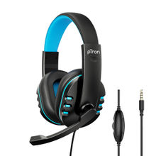 pTron Soundster Arcade Over-ear Wired Headphones with Stereo Audio, Adjustable Mic (Black & Blue)