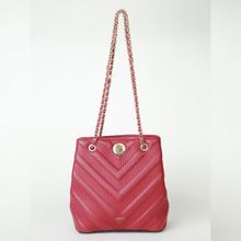 IYKYK by Nykaa Fashion Maroon Quilted Link Chain Handle Bucket Bag