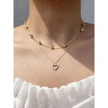 Jewels Galaxy Gold Plated Korean Heart Themed Ad Layered Pendant